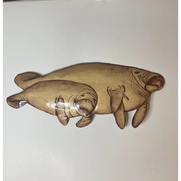 Manatee Metal Wall Decor Realistic Art, Mom And baby Indoor/ Outdoor 16.5 X 7 in - Picture 2 of 8